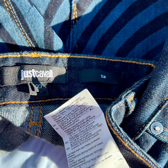 Just Cavalli Zebra Denim Jeans Blue Black High-Rise Skinny Size 27 NWT - Picture 6 of 9